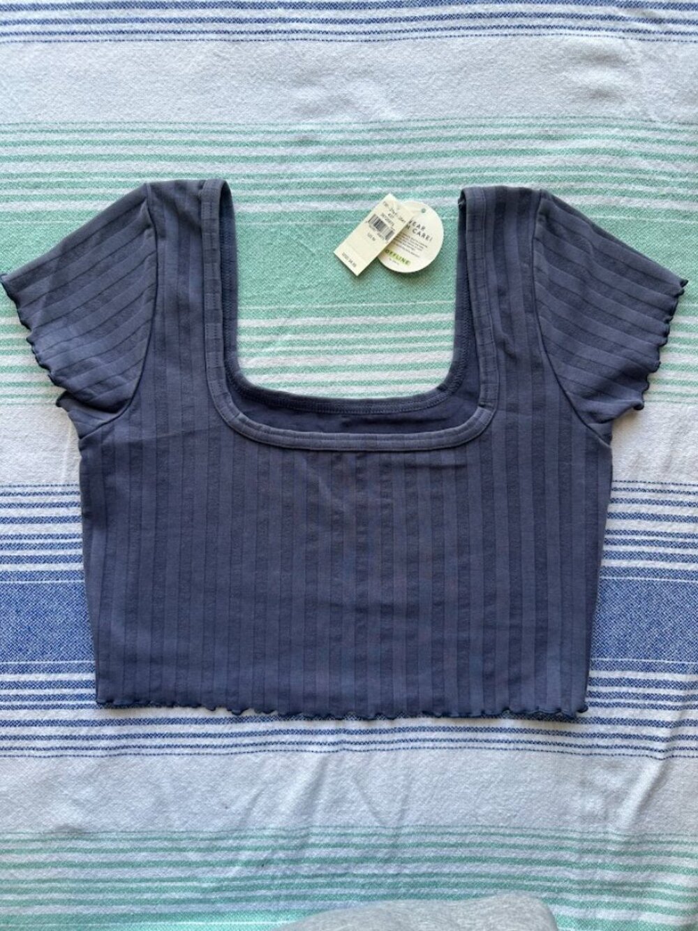 Offline by Aerie Ribbed Cropped Tee Top Purple Blue Size M NWT Minimalist - Picture 7 of 7